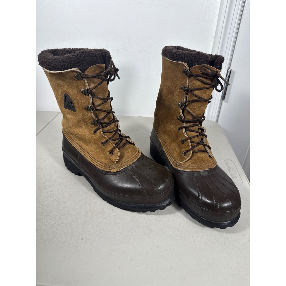 Sorel Caribou Mens Brown Suede Waterproof Rubber Winter Snow Boots Size 9